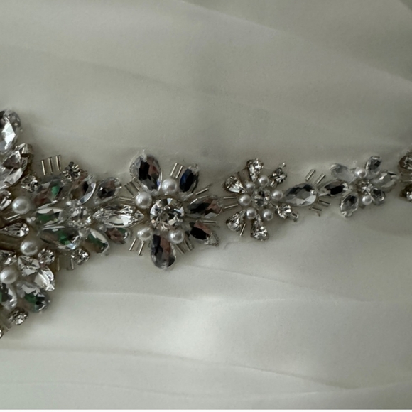 Moonlight Bridal White Embellished Ruched Strapless Dress - Picture 6 of 12